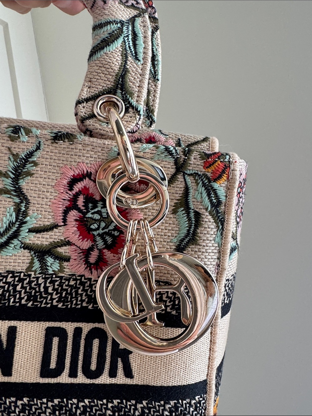 Dior Beige Floral Embroidered Mini Lady Tote with Multicolor Flowers - Picture 5 of 16